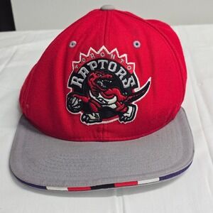 Mitchell & Ness Toronto Raptors Snapback Hat Adjustable Red Gray Brim